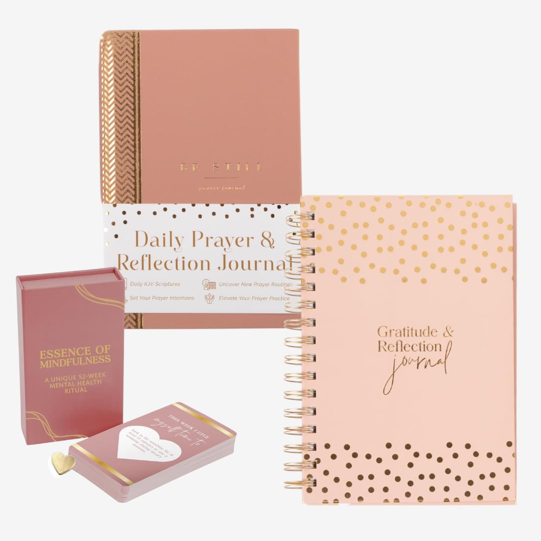 Pink Chevron Prayer Set – Prayer Journal, Gratitude Journal, and Mental Health Scratch Cards for Mindfulness