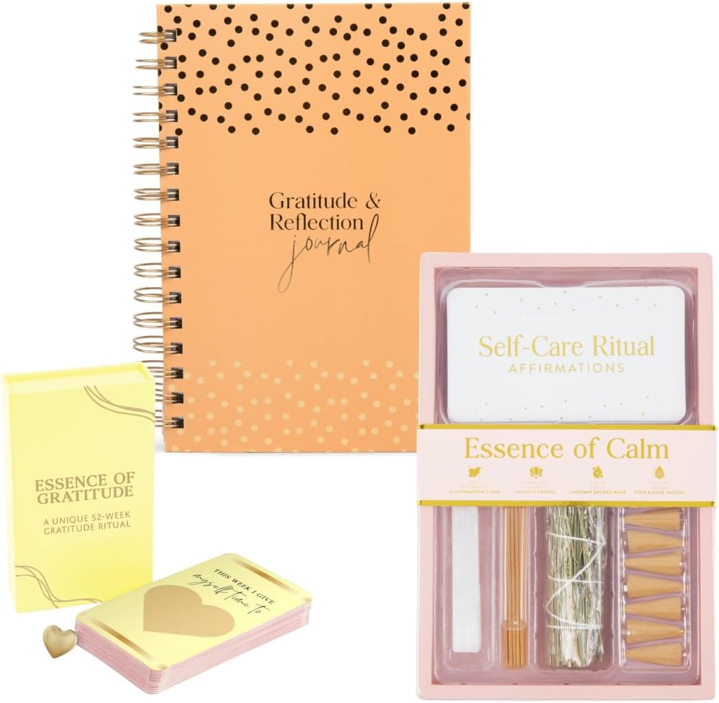 Gratitude & Self-Care Bundle | Orange Gratitude Journal, Self-Care Box with Wellness Essentials, and Gratitude Scratch Cards for Mindfulness, Positivity, and Relaxation