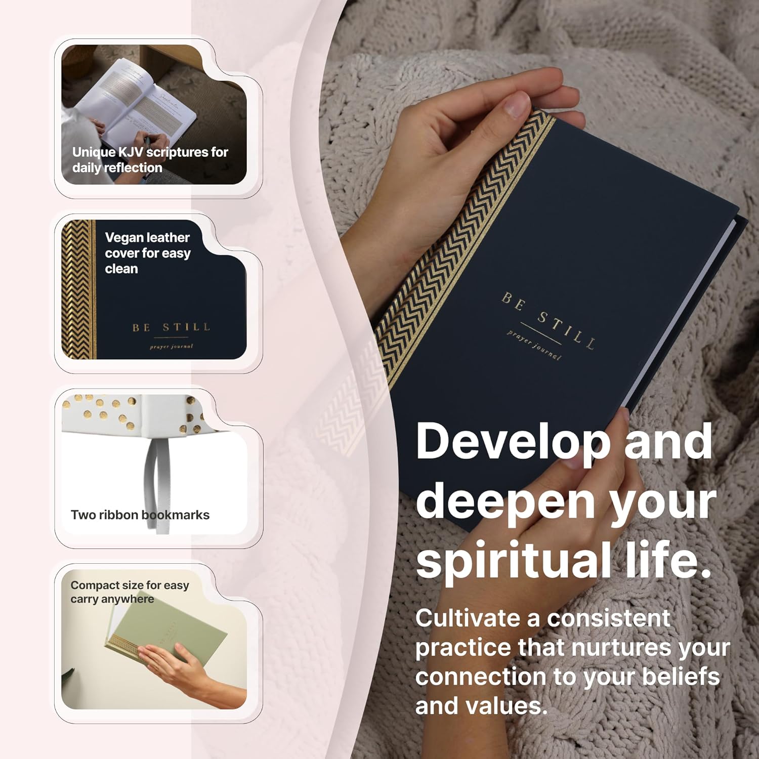 Pink Chevron Prayer Set – Prayer Journal, Gratitude Journal, and Mental Health Scratch Cards for Mindfulness